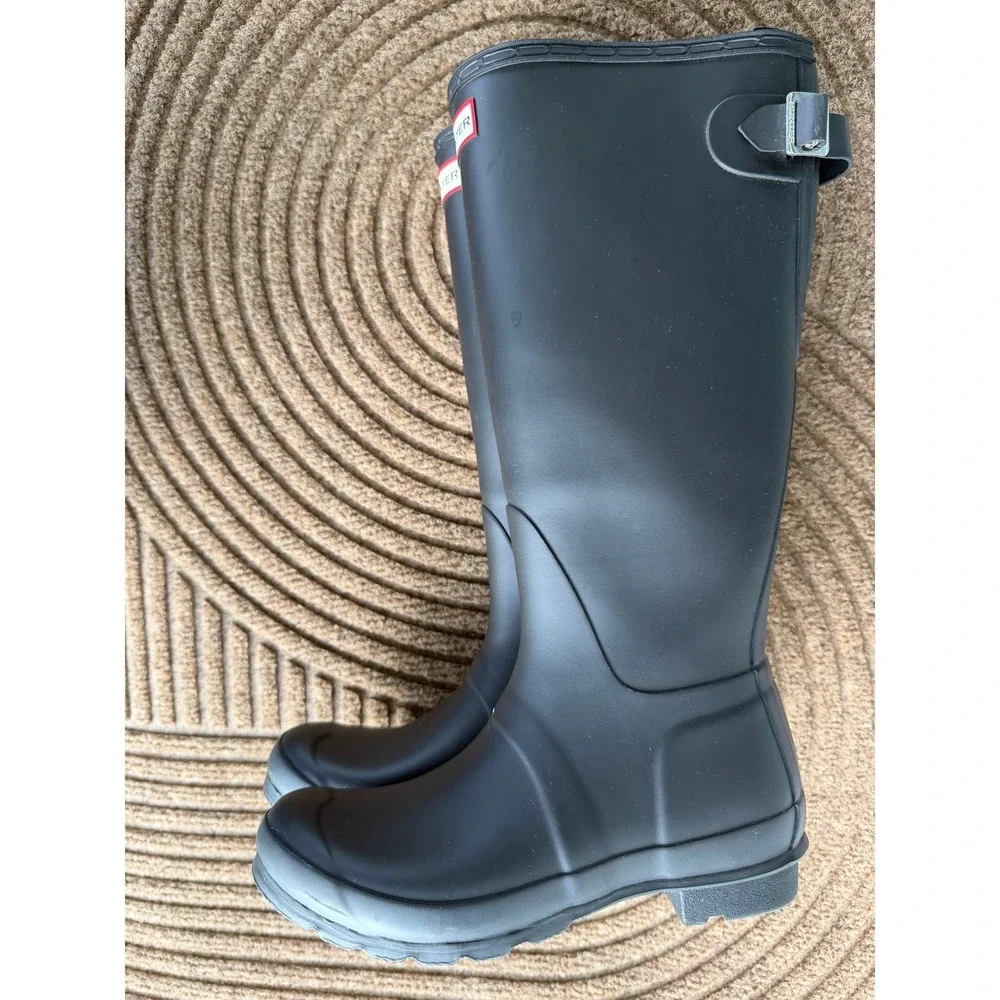 Hunter Original Tall Matte Black Waterproof Womens 7 Buckle Rubber Rain Boots